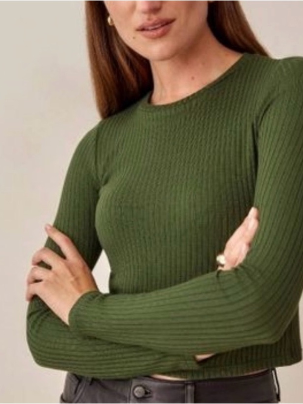 Reformation ribbed Crewneck Sweater in Olive Green - Women